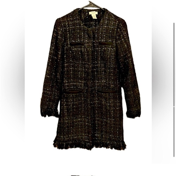 Vertigo Paris Tweed Boucle Wool Blend Fringe Trench Jacket Coat, Size XS - Picture 9 of 15